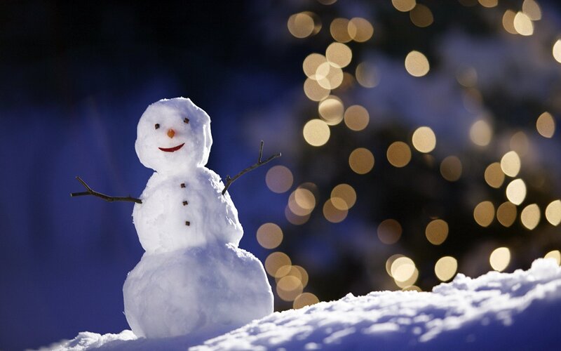 Snowman in Snow — White, Festive, Night