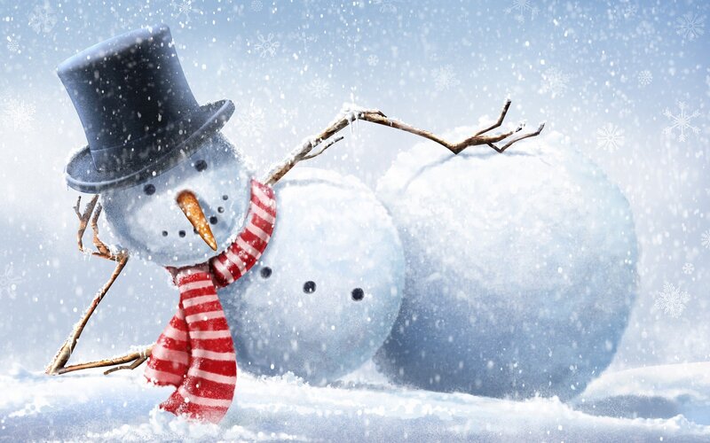 Snowman in Snow — White, Festive
