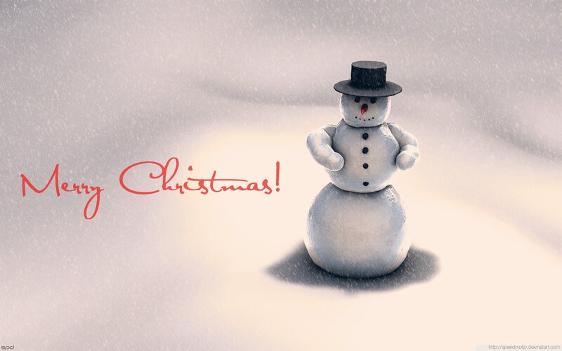 Snowman in Snow — White, Festive, Winter, Digital Art