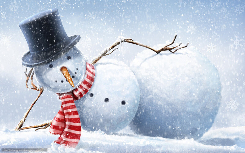 Snowman in Snow — White, Festive, Winter, Digital Art, Top Hat, Scarf