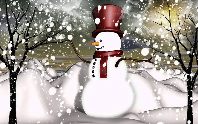 Snowman in Snow — White, Festive, Winter, Digital Art, Top Hat