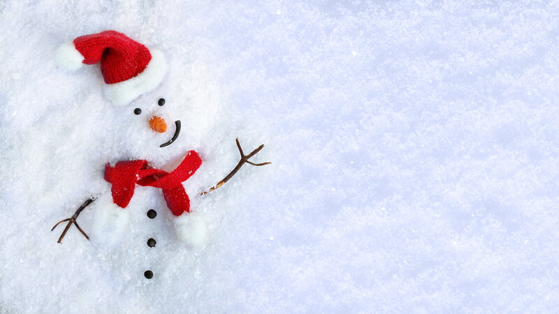 Snowman in Snow — White, Festive, Winter, Photograph, Santa Hat