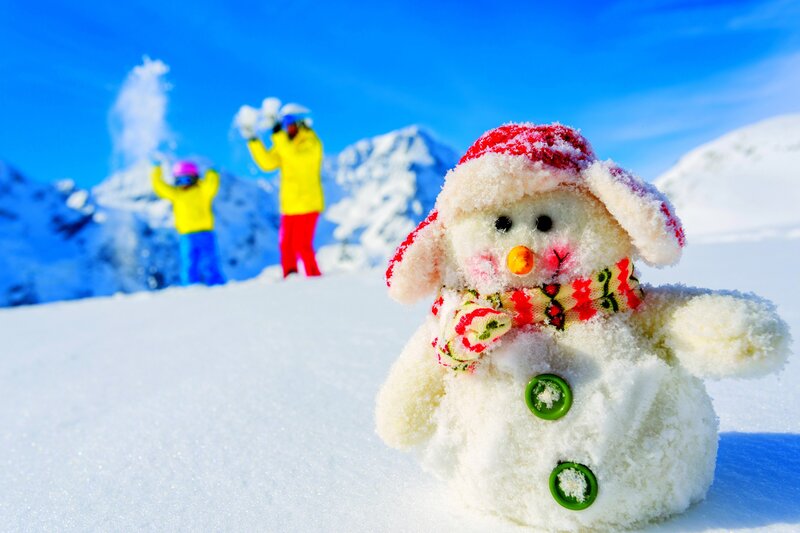 Snowman in Snow — White, Playful