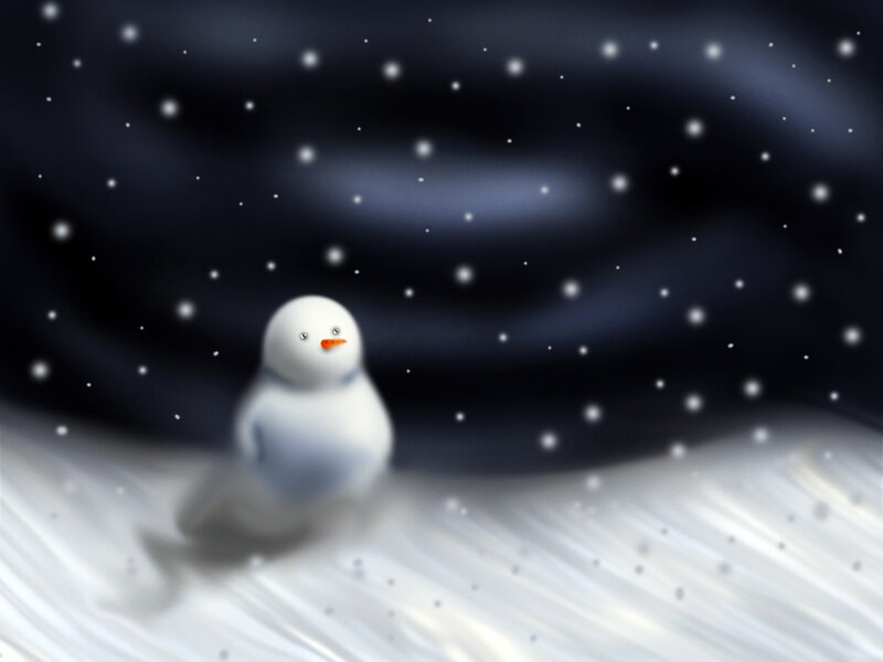 Snowman in Snow — White, Serene, Night