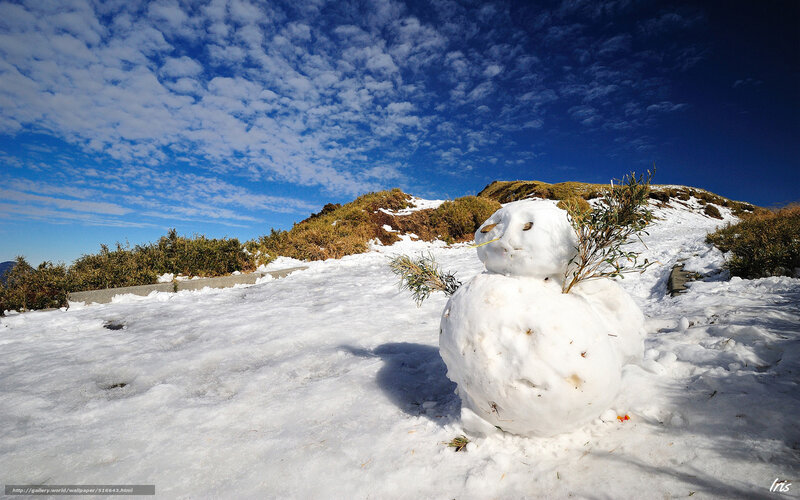 Snowman in Snow — White, Serene, Winter, Photograph