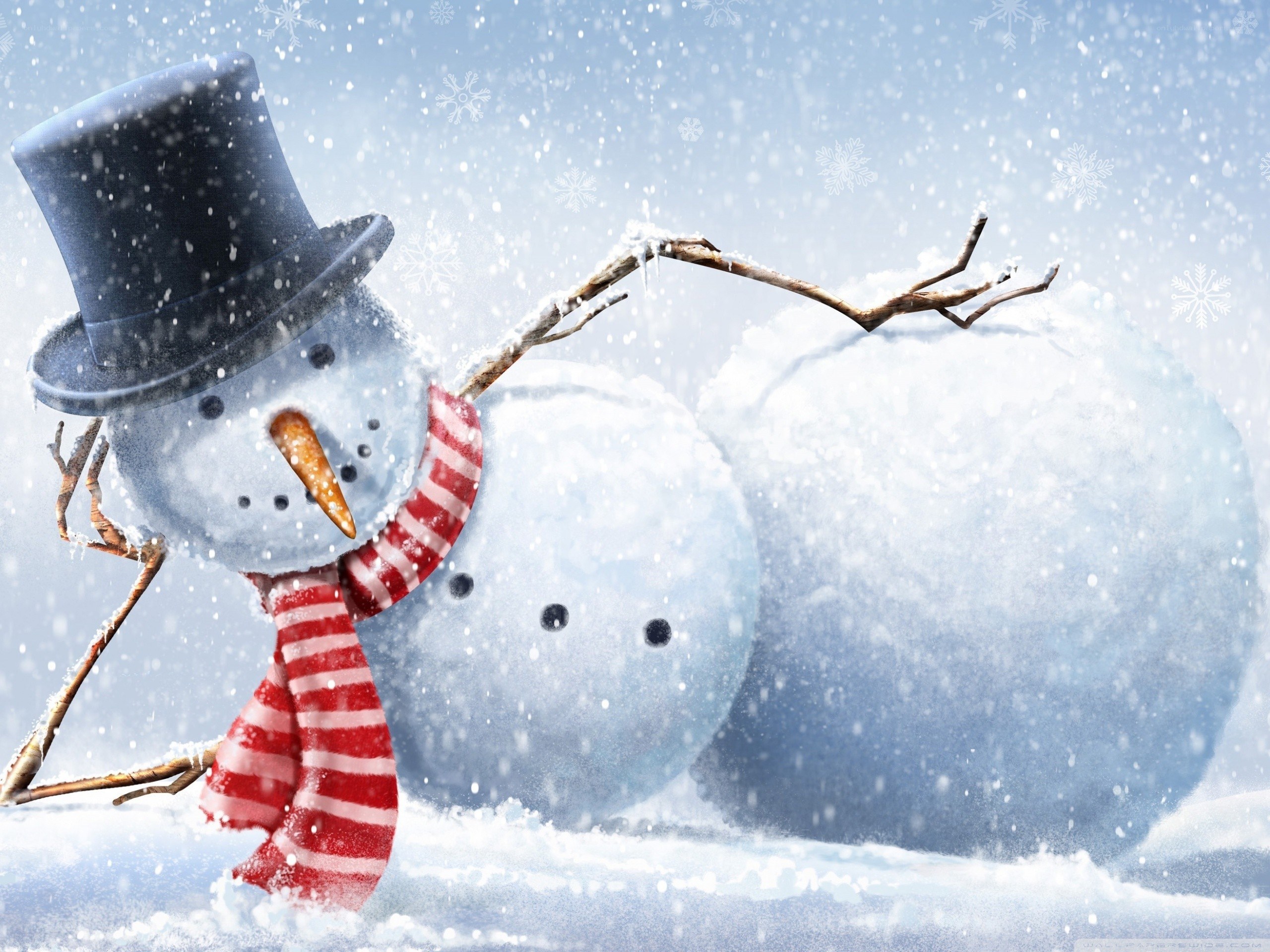 snowman in snowfall