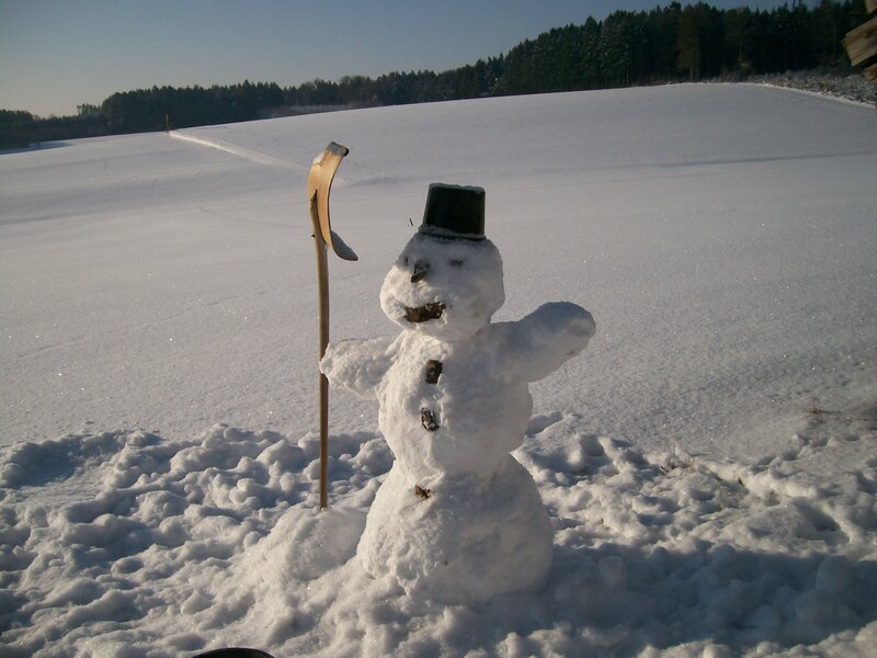 Snowman in snowy field