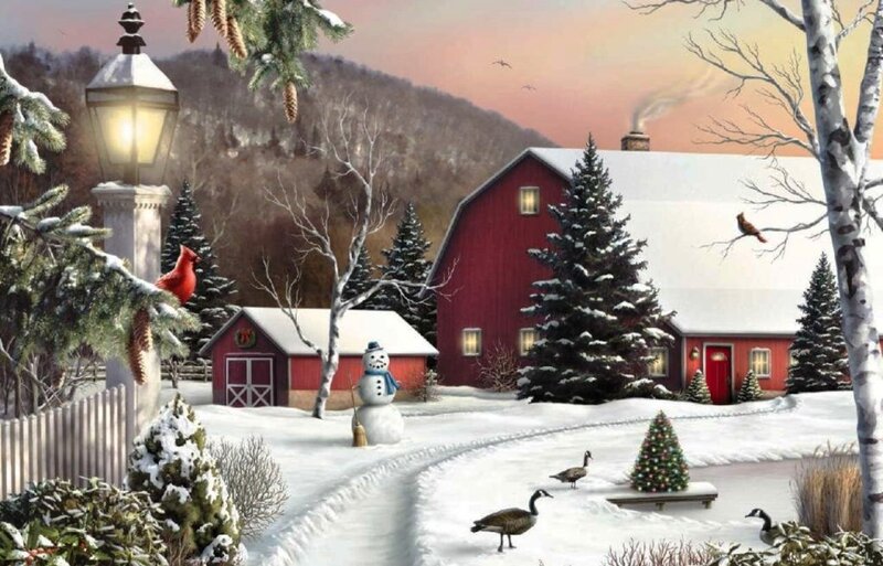 Snowman in Winter Farm