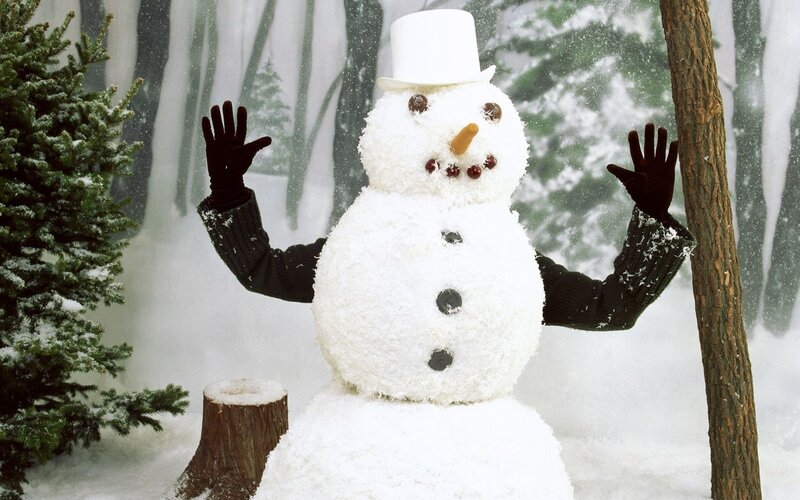 snowman in winter forest