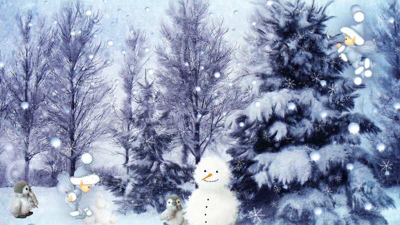 Snowman in Winter Forest — Blue