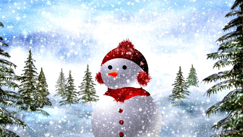 Snowman in Winter Forest — White, Festive