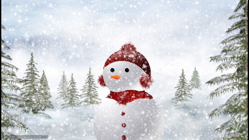 Snowman in Winter Forest — White, Peaceful, Digital Art, Pine Trees, Snowfall