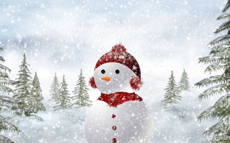 Snowman in Winter Forest — White, Peaceful, Digital Art