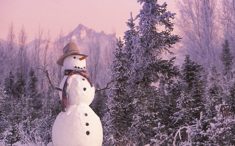 Snowman in Winter Forest — White, Serene