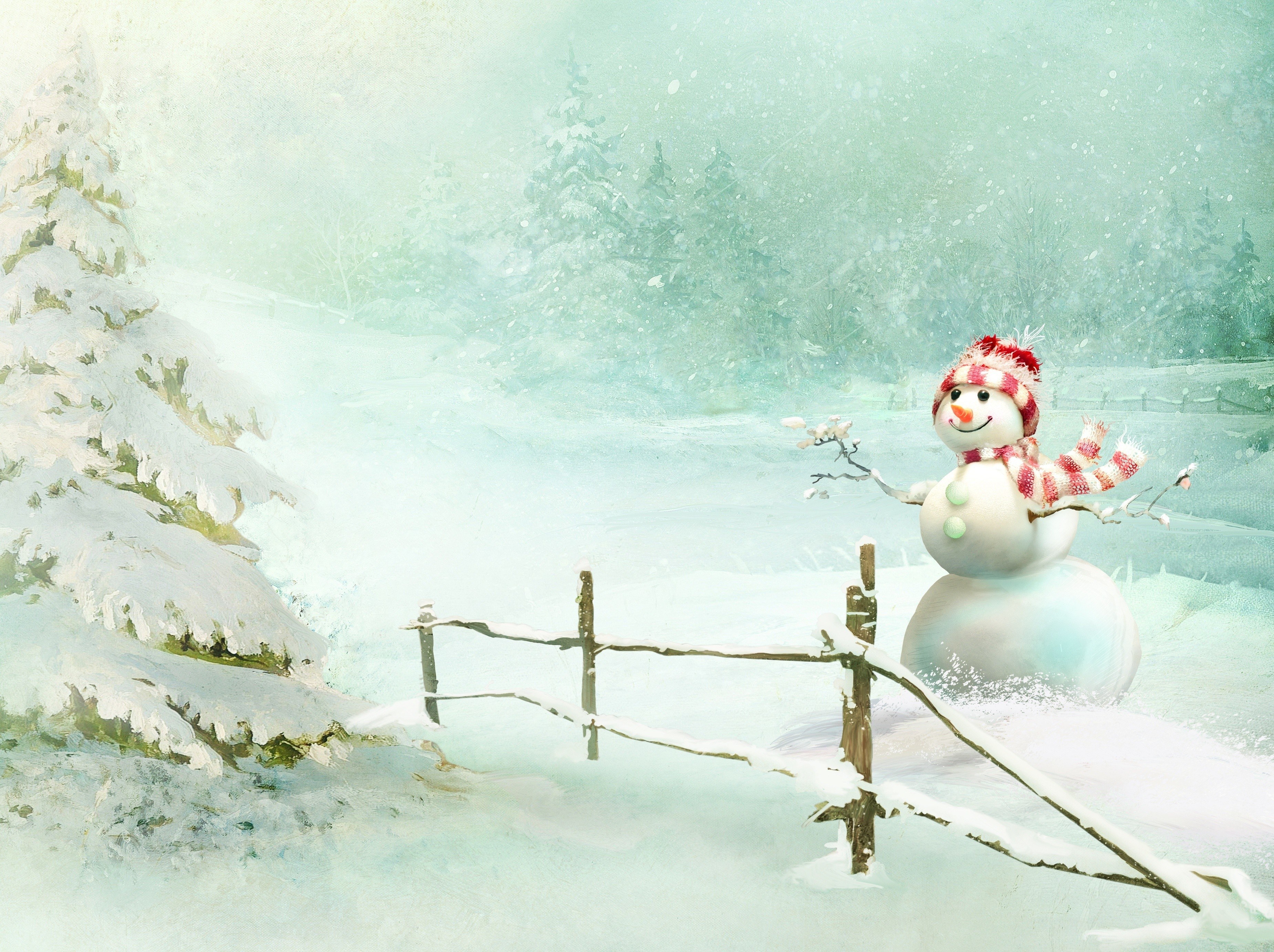 Snowman in winter landscape