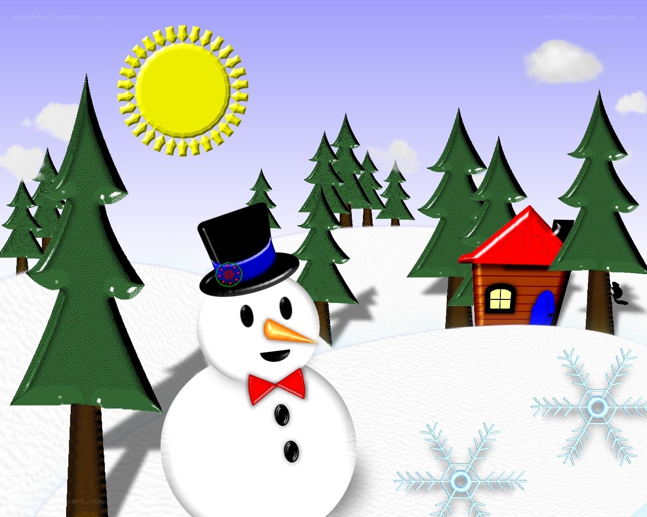 Snowman in winter landscape