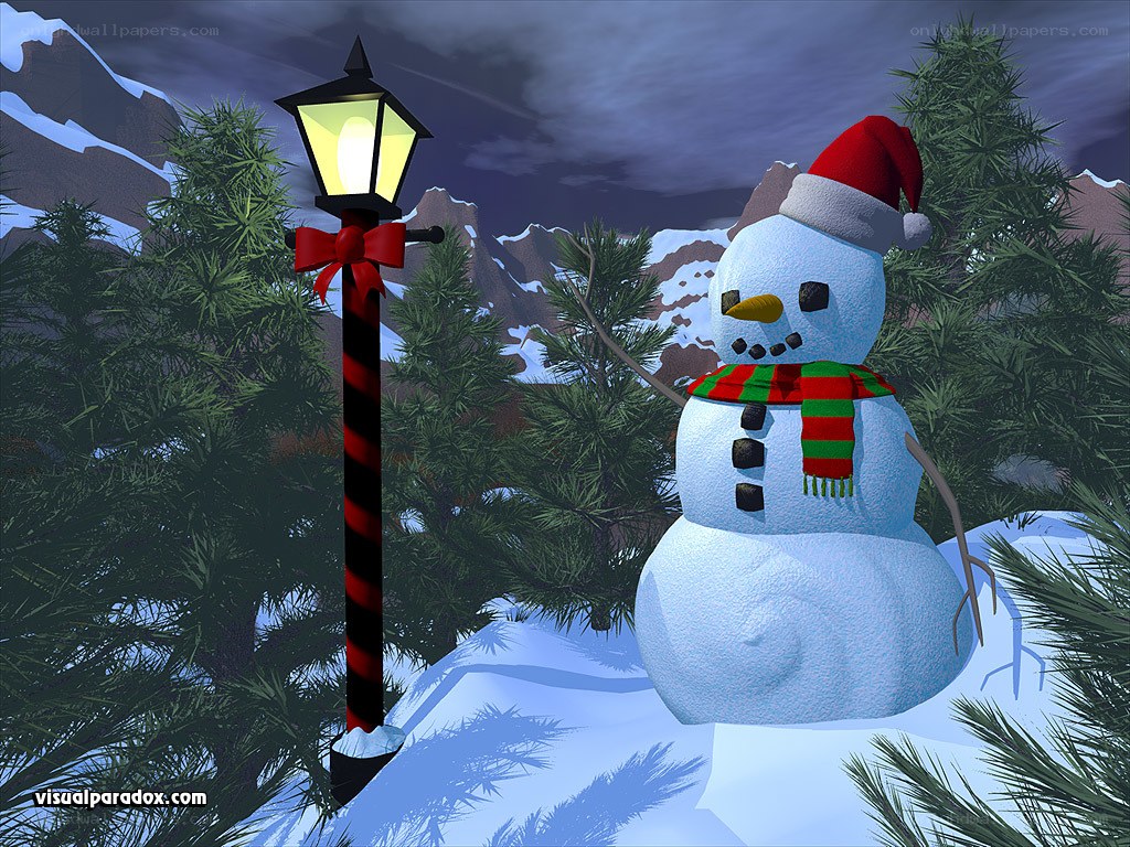 Snowman in winter landscape