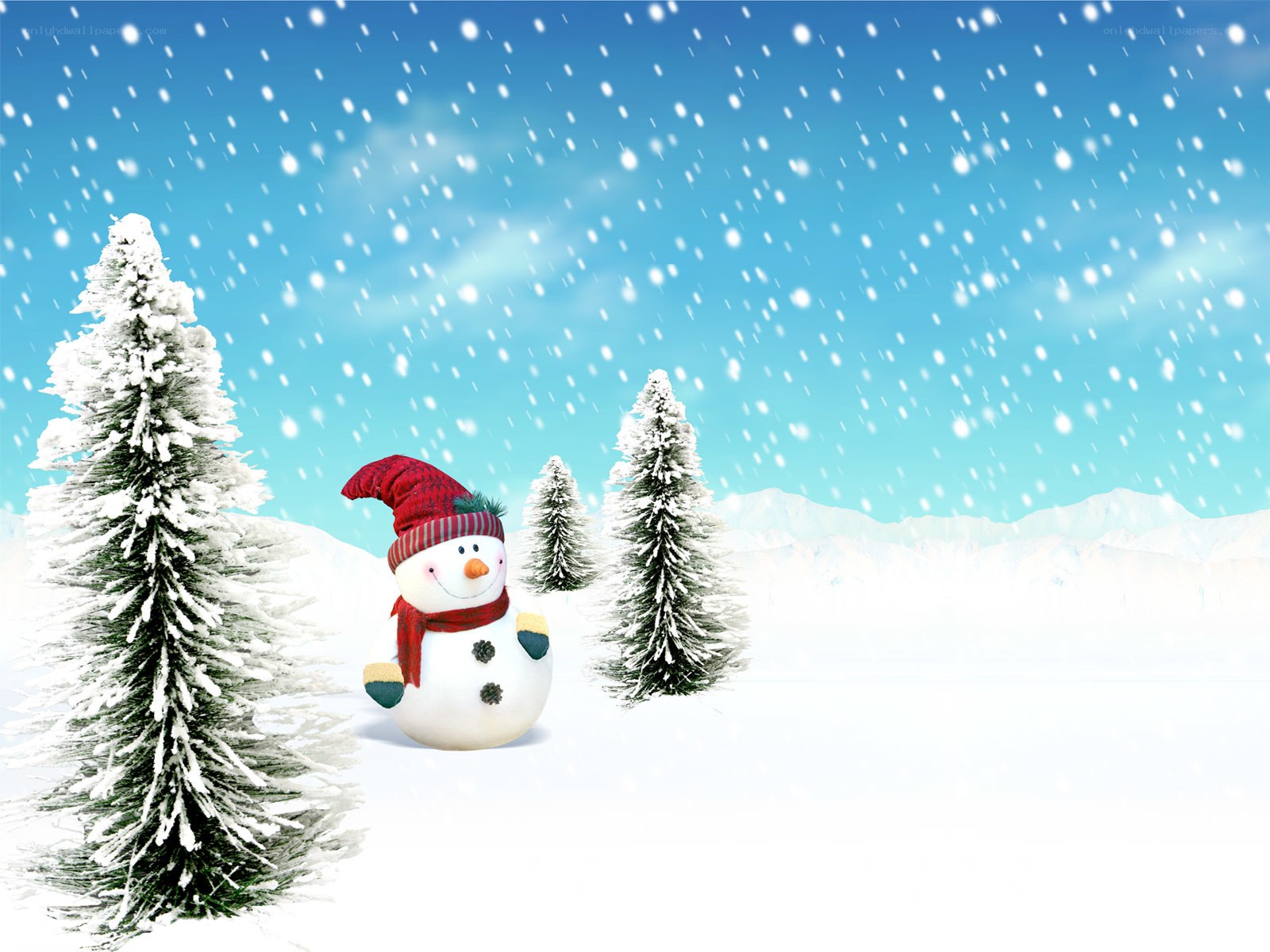 Snowman in winter landscape