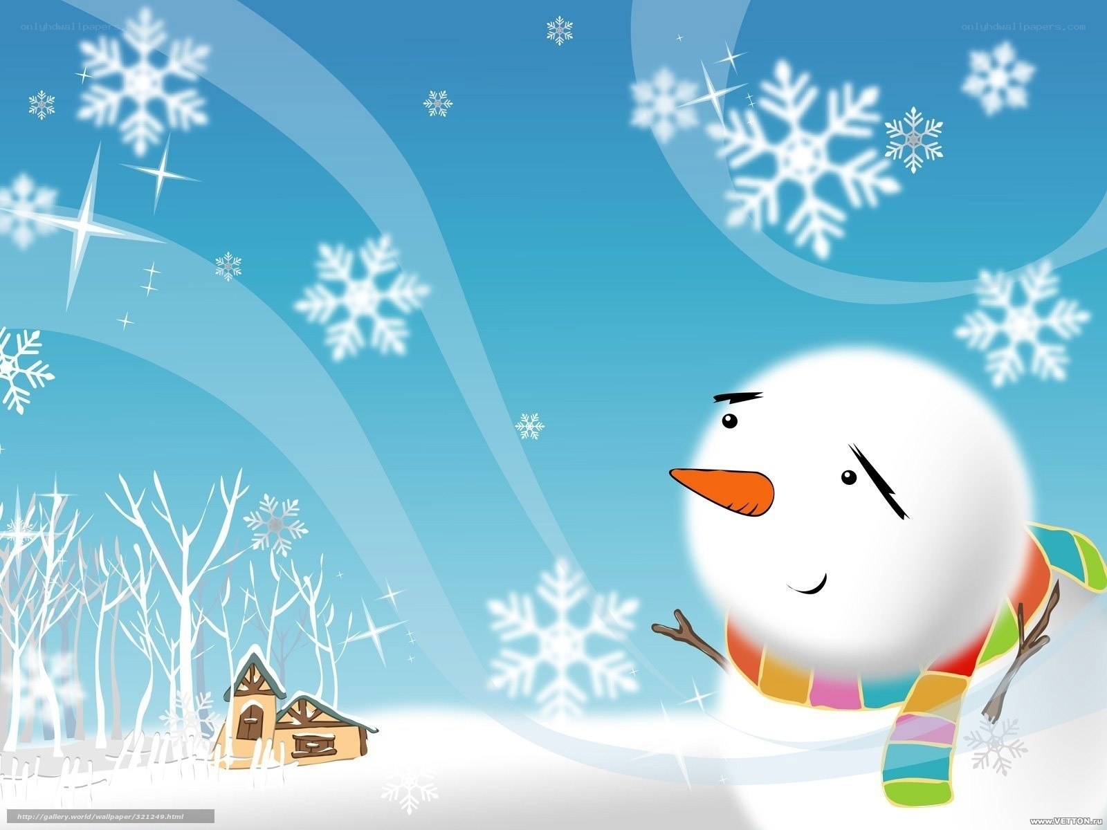 snowman in winter landscape
