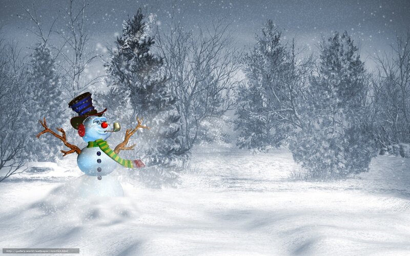 snowman in winter landscape