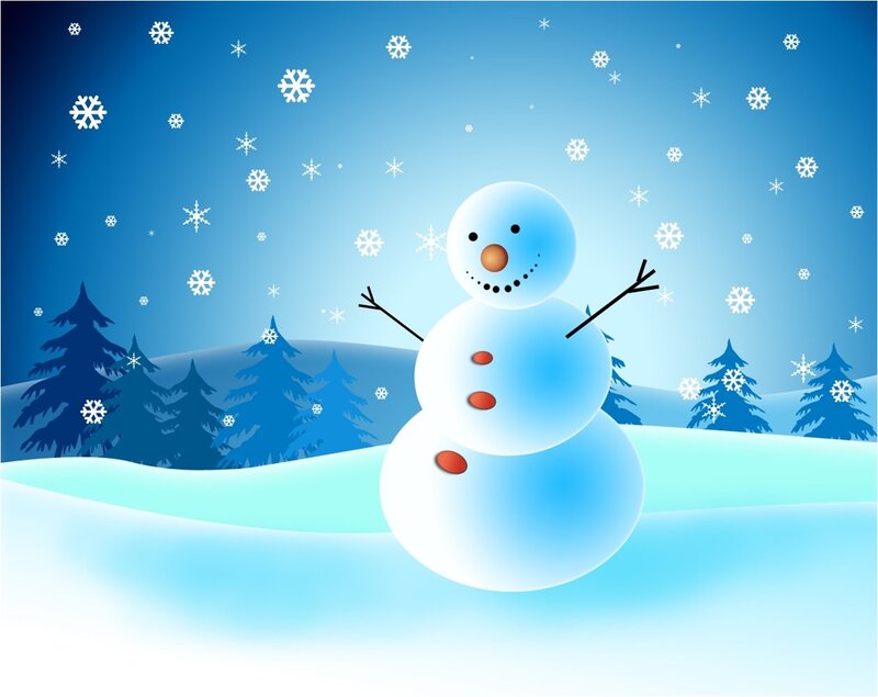 Snowman in Winter Landscape — Blue, Calm