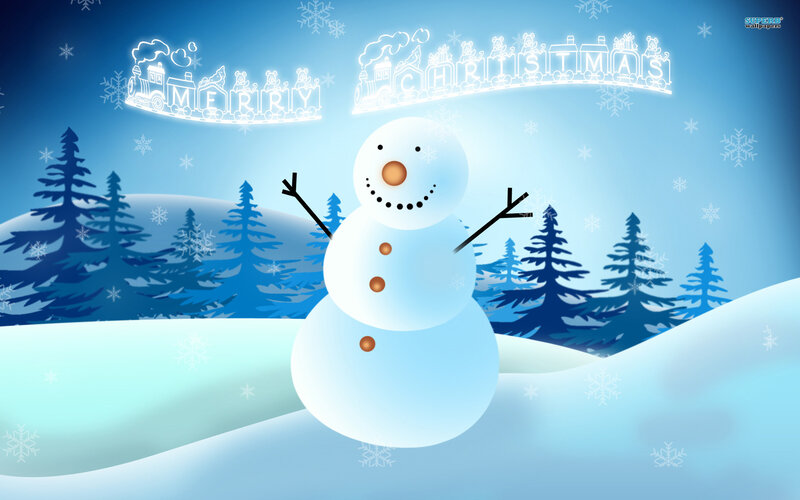 Snowman in Winter Landscape — Blue, Festive