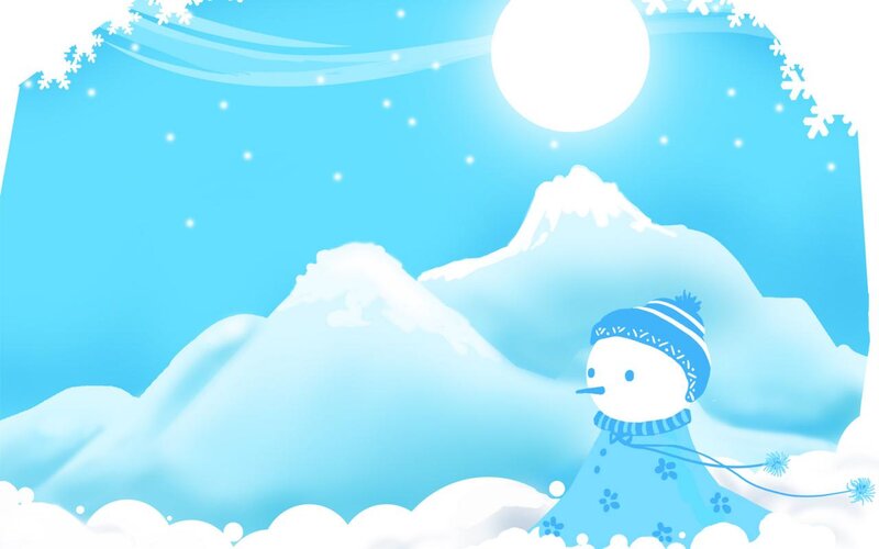 Snowman in Winter Landscape — Blue, Serene, Night