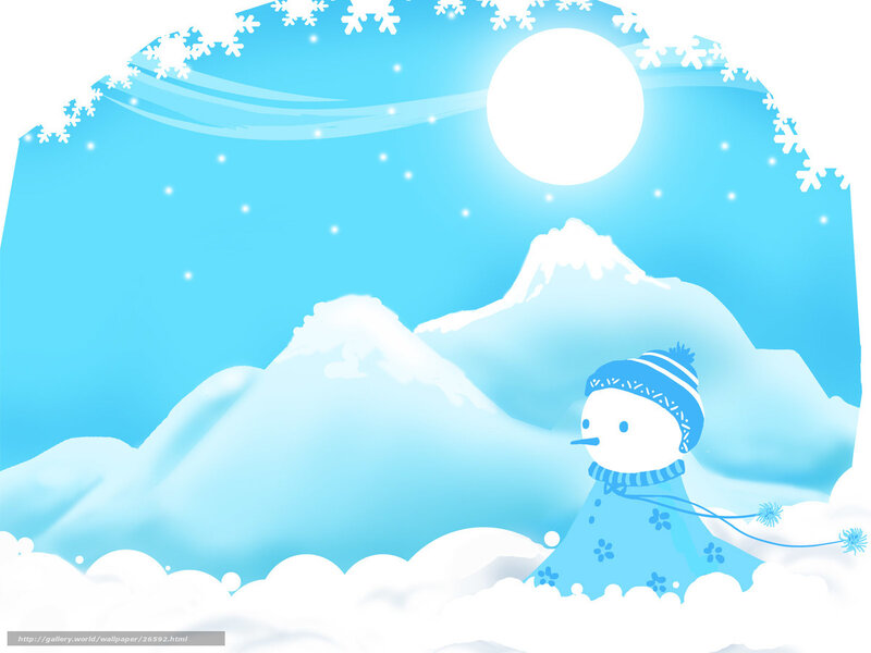 Snowman in Winter Landscape — Blue, Serene