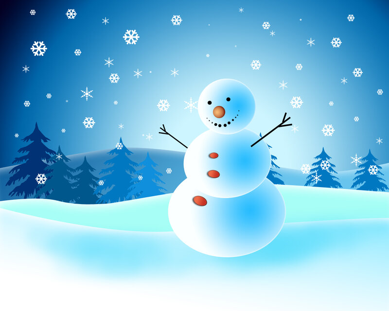 Snowman in Winter Landscape — Blue