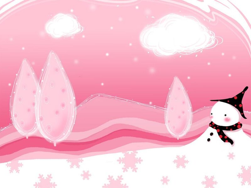 Snowman in Winter Landscape — Pink