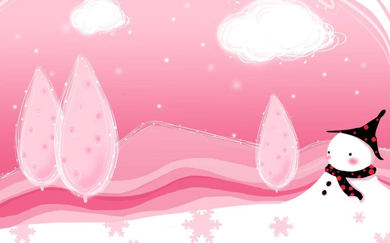 Snowman in Winter Landscape — Pink, Whimsical
