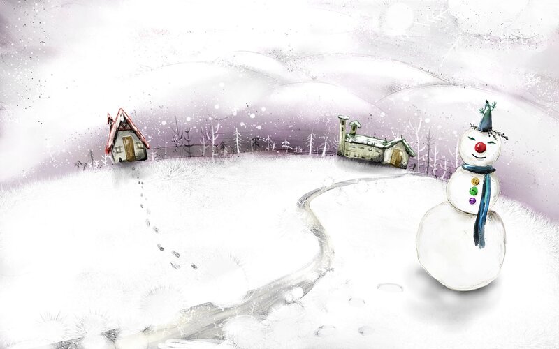 Snowman in Winter Landscape — White, Peaceful, Illustration