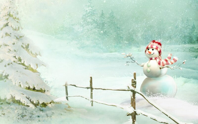 Snowman in Winter Landscape — White, Peaceful
