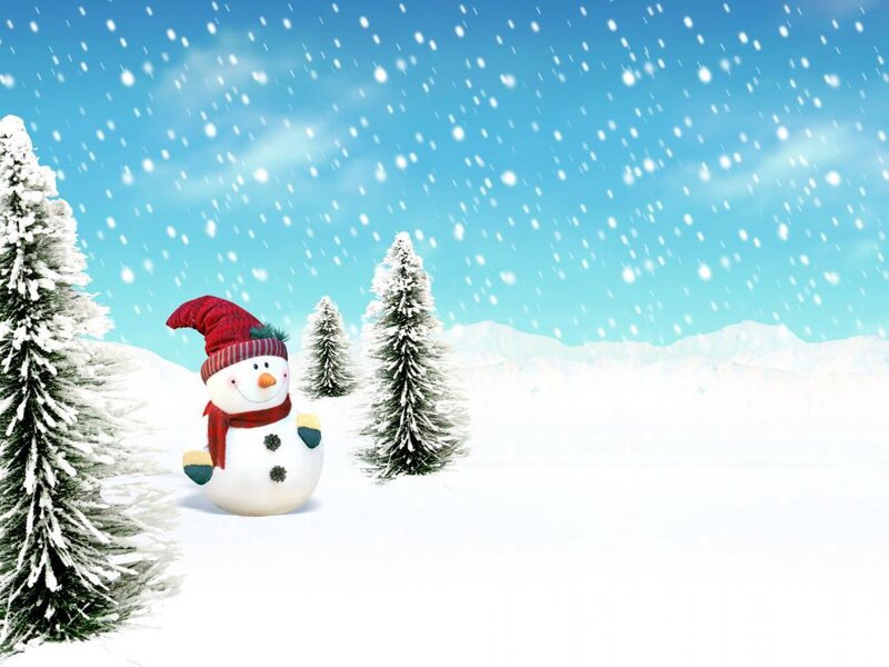Snowman in Winter Landscape — White