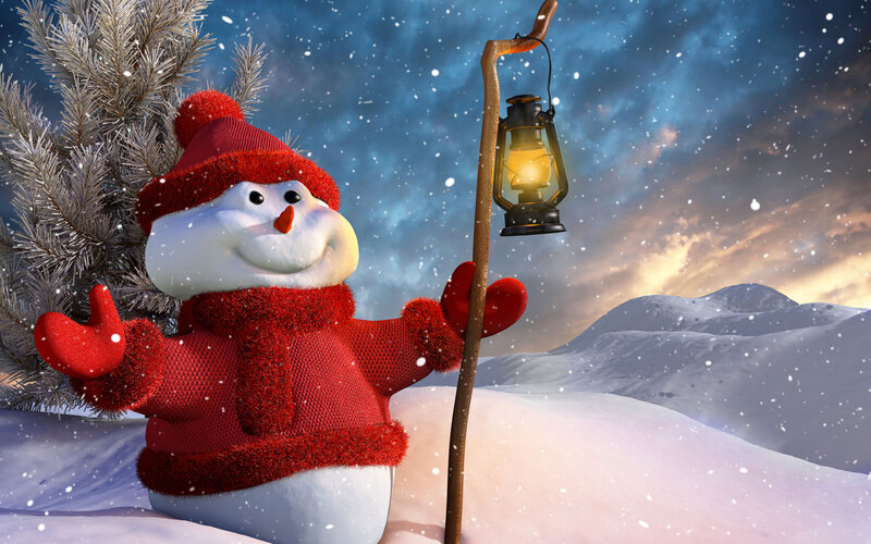 Snowman in Winter — Red