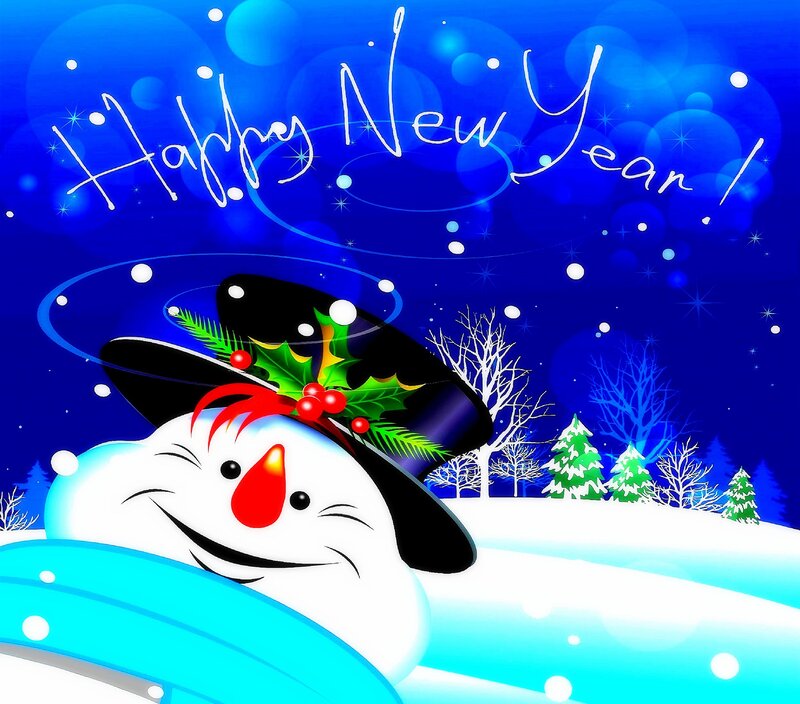 Snowman in Winter Scene — Blue, Festive, Digital Art, Hat