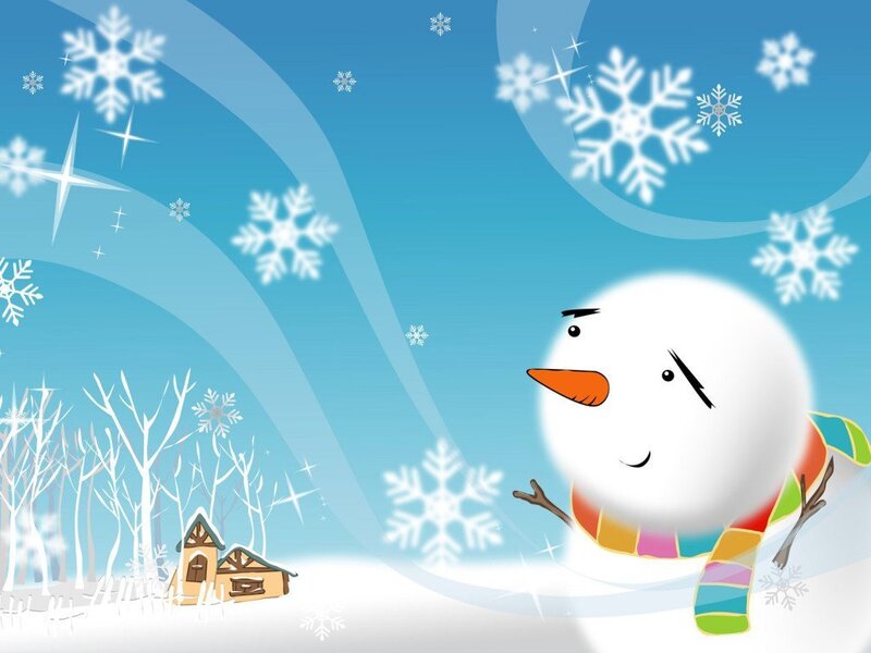 Snowman in Winter Scene — Blue, Festive, Digital Art