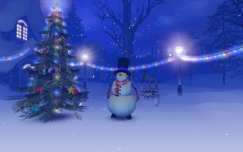 Snowman in Winter Scene — Blue, Festive, Night, 3d Render