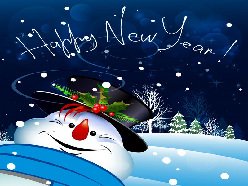 Snowman in Winter Scene — Blue, Festive, Night, Digital Art, Hat