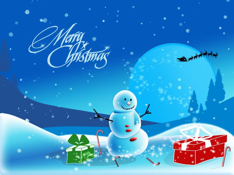Snowman in Winter Scene — Blue, Festive, Night