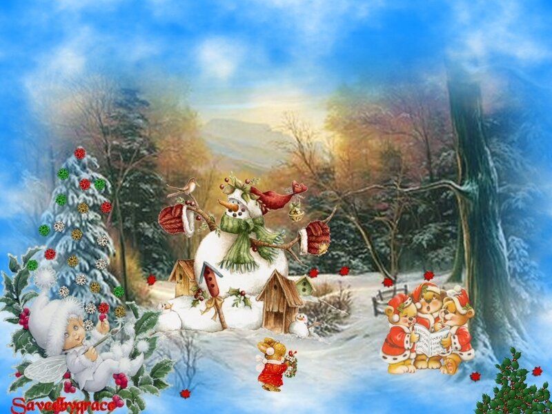 Snowman in Winter Scene — Blue, Festive