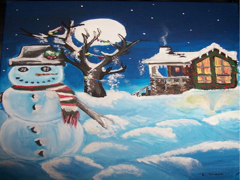 Snowman in Winter Scene — Blue, Peaceful