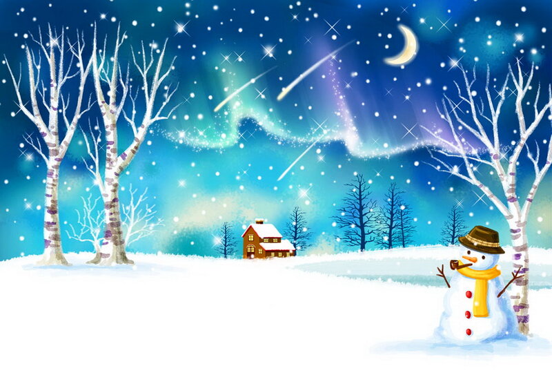 Snowman in Winter Scene — Blue, Serene, Night, Digital Art