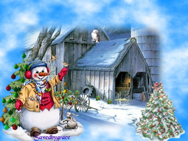 Snowman in Winter Scene — Blue