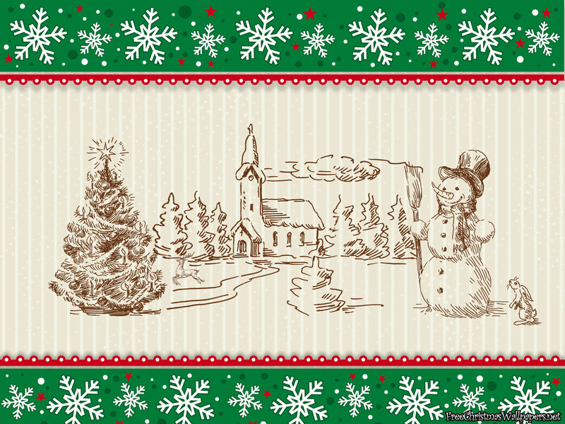 Snowman in Winter Scene — Green, Festive
