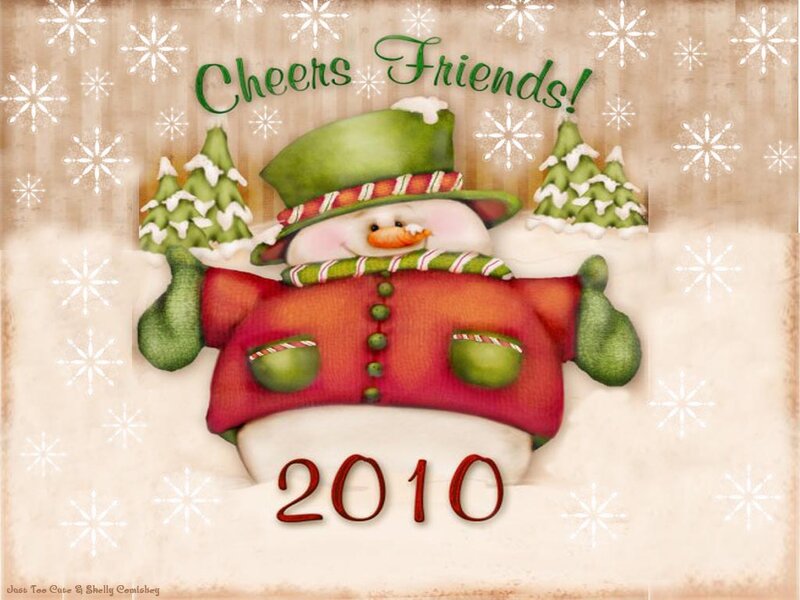 Snowman in Winter Scene — Green