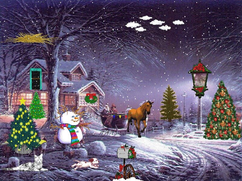 Snowman in Winter Scene — Purple, Festive