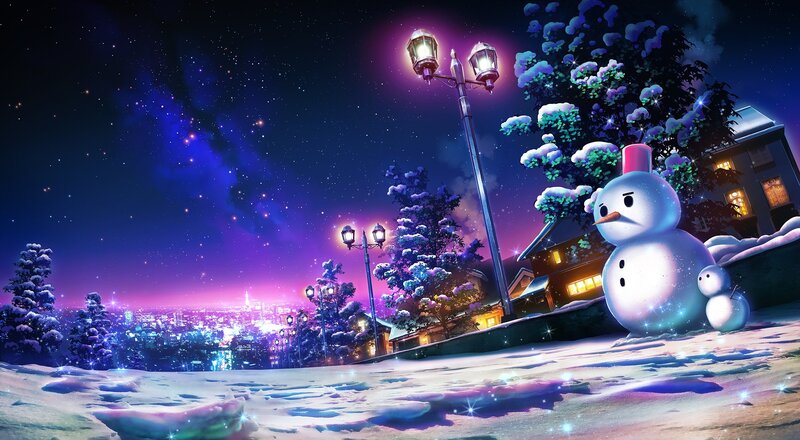 Snowman in Winter Scene — Purple, Serene