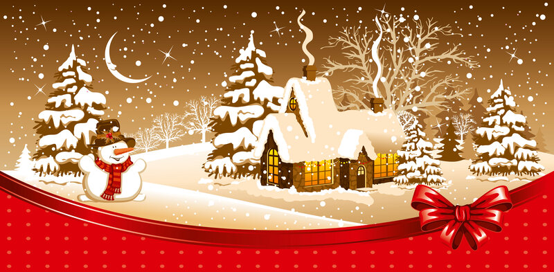 Snowman in Winter Scene — Red