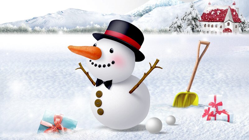 Snowman in Winter Scene — White, Festive, Digital Art